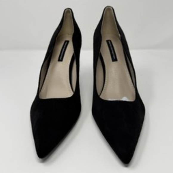 French Connection Black Stiletto Scallop Suede Size 9 Heel Classic NIB - Picture 3 of 6